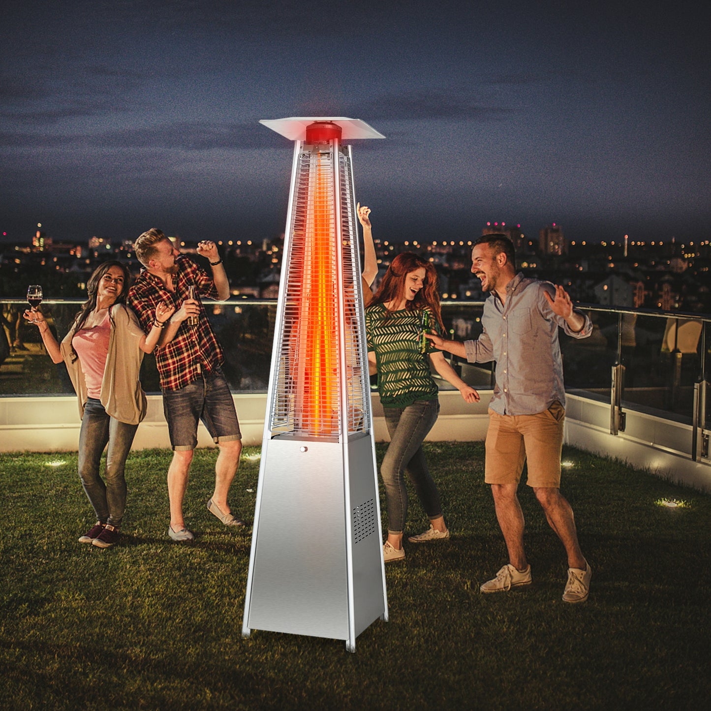 42000 BTU Pyramid Patio Heater With Wheels, Silver Patio Heaters at Gallery Canada