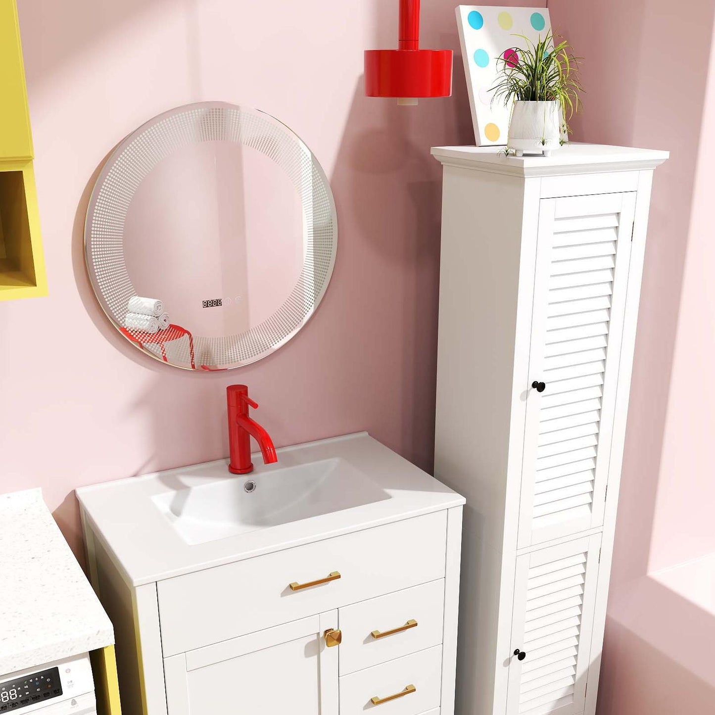 Single Vanity, Tall Floor Cabinet, 2.6 Cu.ft Portable Clothes Dryer Bundle Bath at Gallery Canada