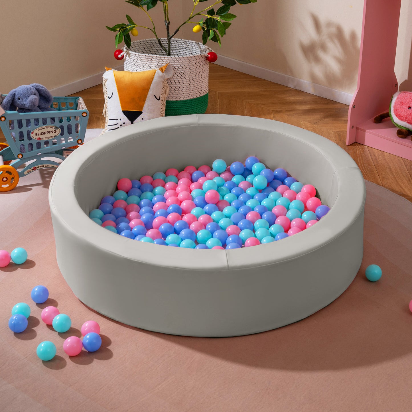 42.5 Inch Round Foam Ball Pits with 25D Sponge Filling and Washable PU Cover for Toddlers, Gray Climbers & Slides at Gallery Canada