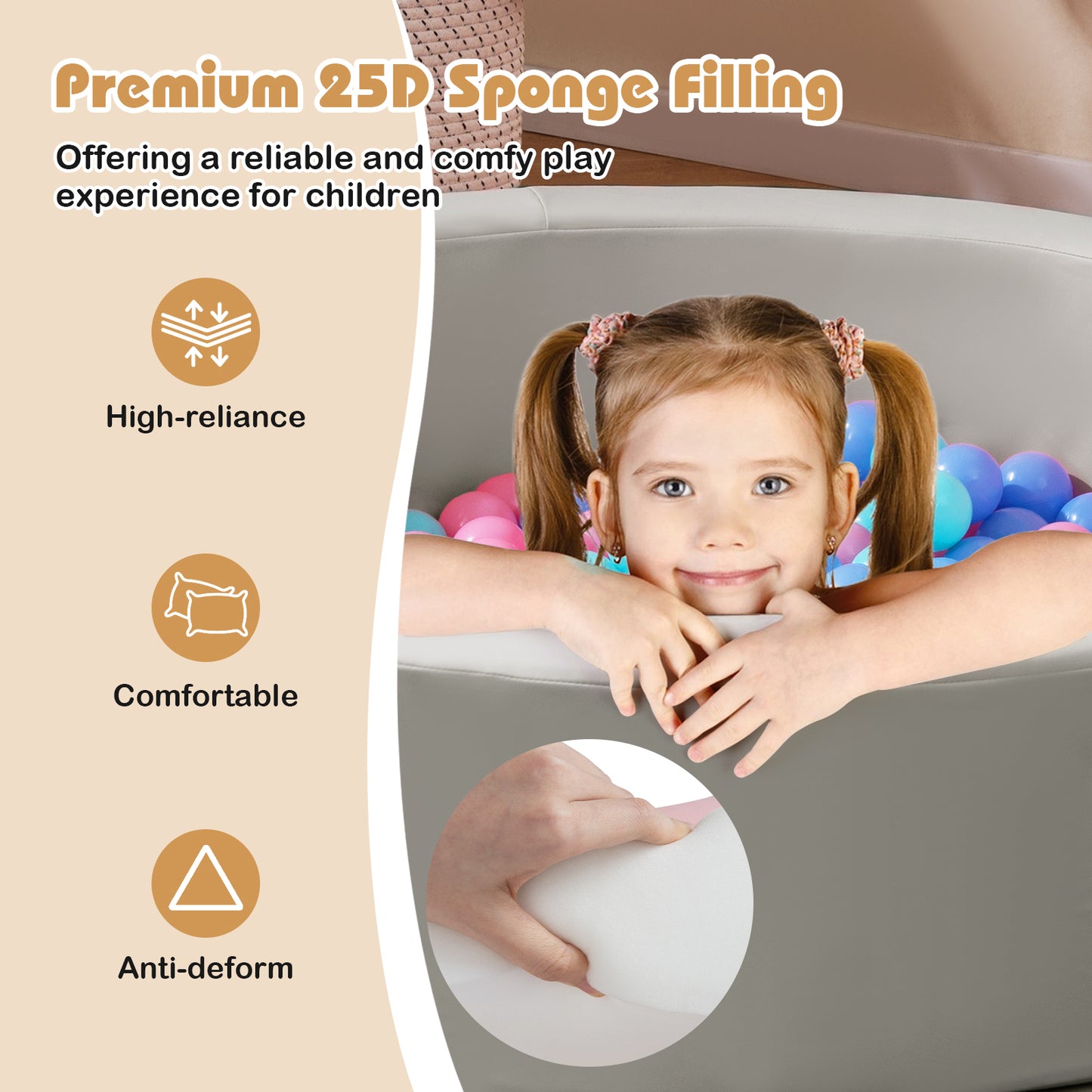 42.5 Inch Round Foam Ball Pits with 25D Sponge Filling and Washable PU Cover for Toddlers, Gray Climbers & Slides at Gallery Canada