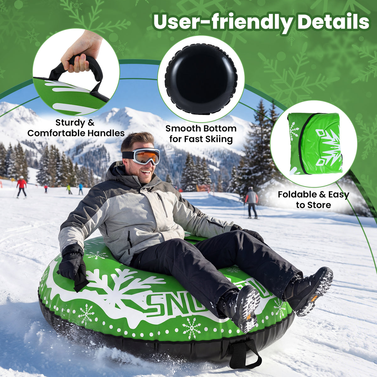 42" Heavy-duty Inflatable Snow Tube with Detachable Tow Strap, Green Winter Sports & Activities at Gallery Canada