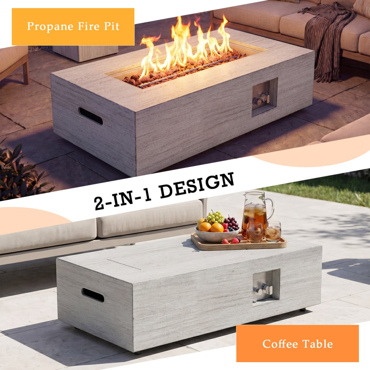 42 Inch 50,000 BTU Outdoor Rectangular Fire Table, With Tank Holder, Light Gray Fire Pit Tables at Gallery Canada
