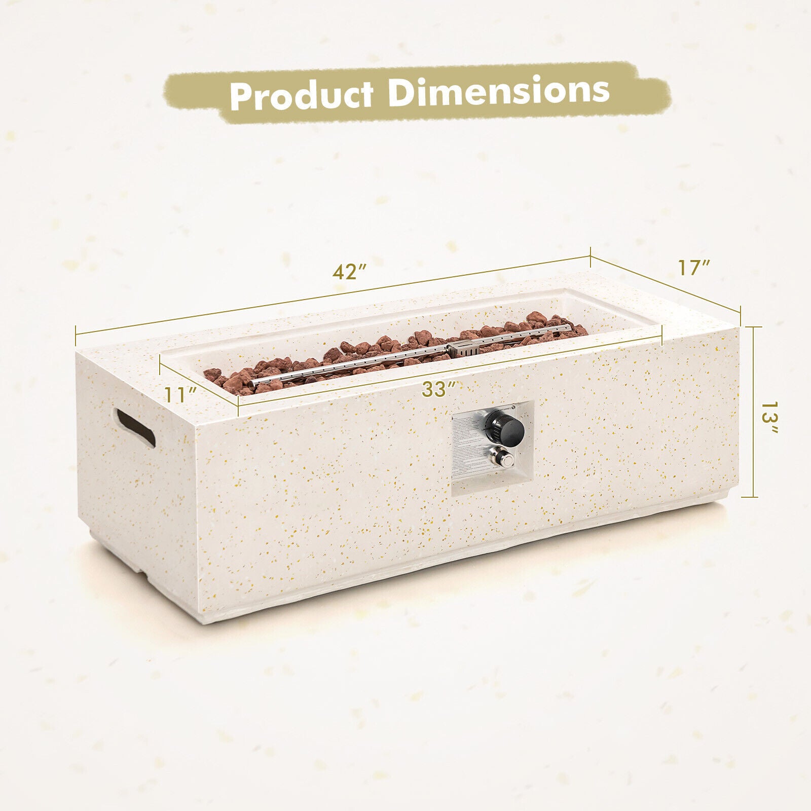 42 Inch 50,000 BTU Terrazzo Fire Pit Table, With PVC Cover, White Fire Pit Tables at Gallery Canada