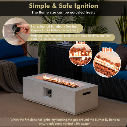 42 Inch 50,000 BTU Terrazzo Fire Pit Table, With PVC Cover, White Fire Pit Tables at Gallery Canada
