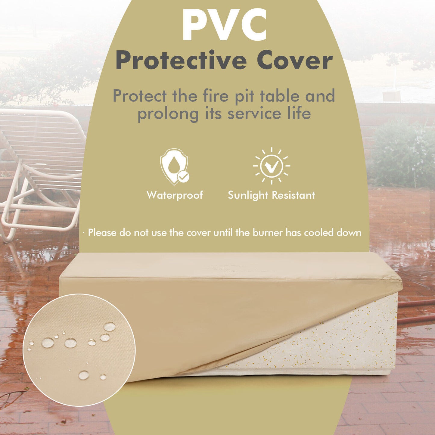 42 Inch 50,000 BTU Terrazzo Fire Pit Table, With PVC Cover, White Fire Pit Tables at Gallery Canada
