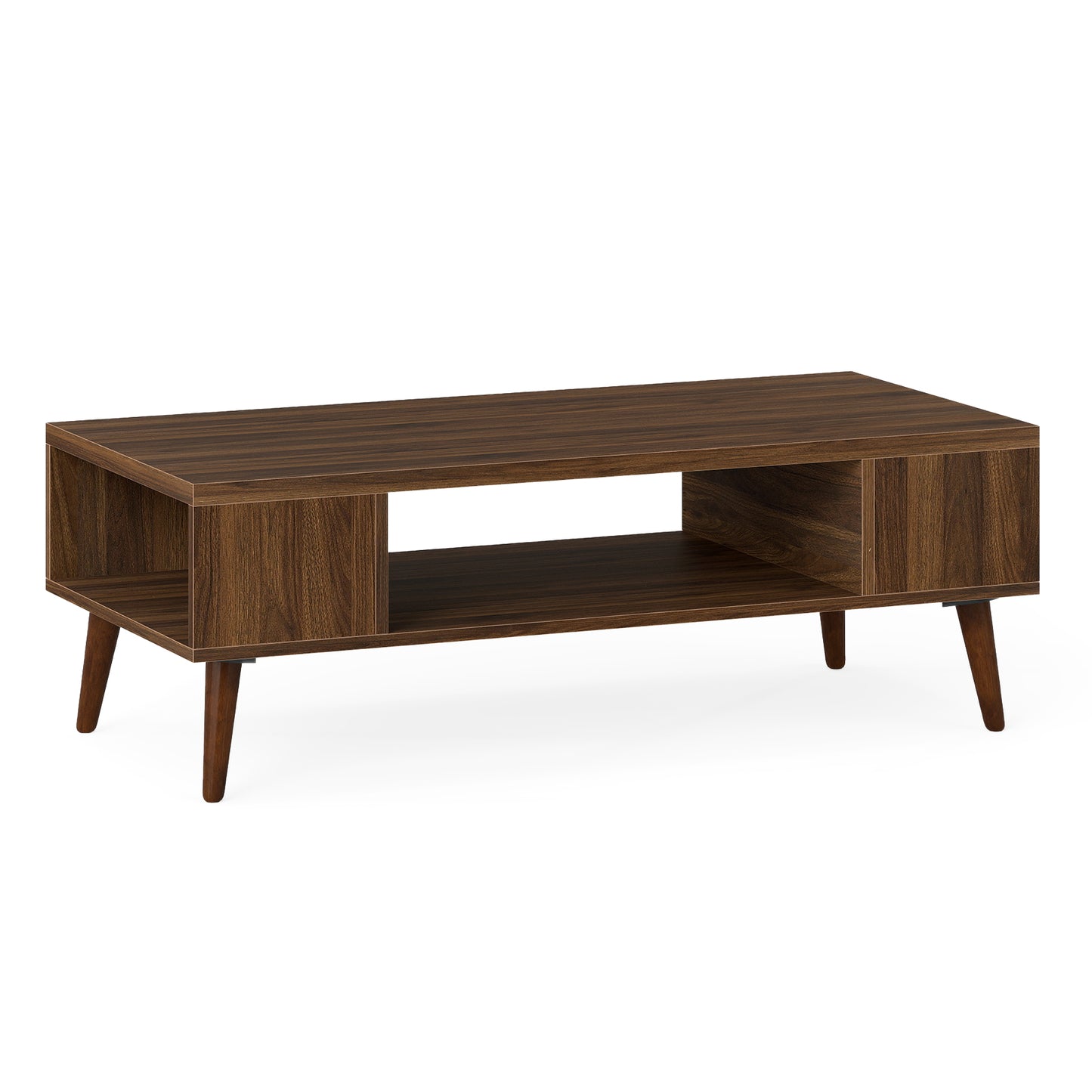 42 Inch Mid Century Modern Coffee Table Rectangular with Open Compartment, Walnut Coffee Tables at Gallery Canada