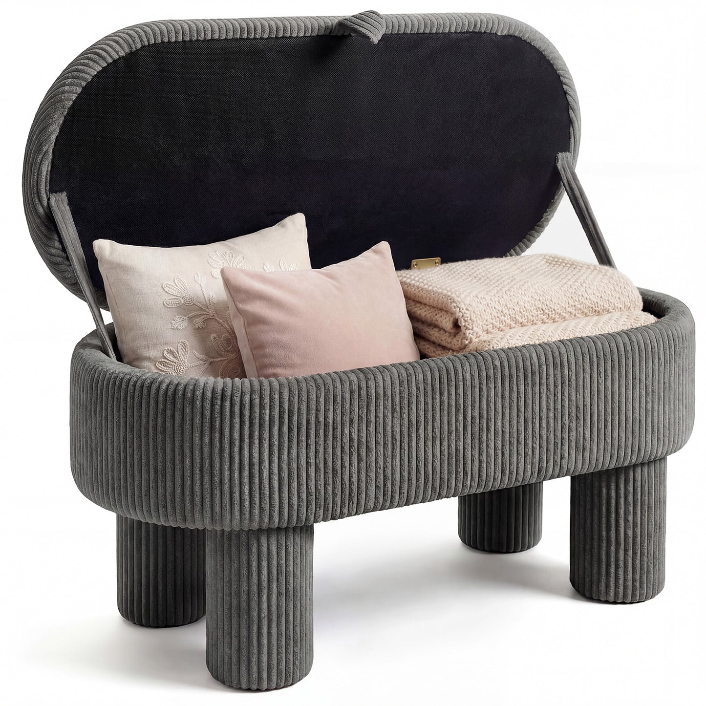 42 Inch Storage Ottoman Bench, Corduroy Fabric Footstool, Gray Ottomans at Gallery Canada