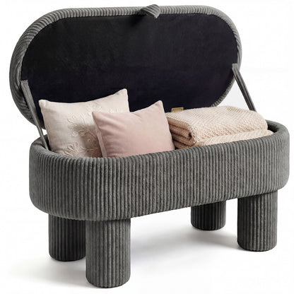 42 Inch Storage Ottoman Bench, Corduroy Fabric Footstool, Gray Ottomans at Gallery Canada