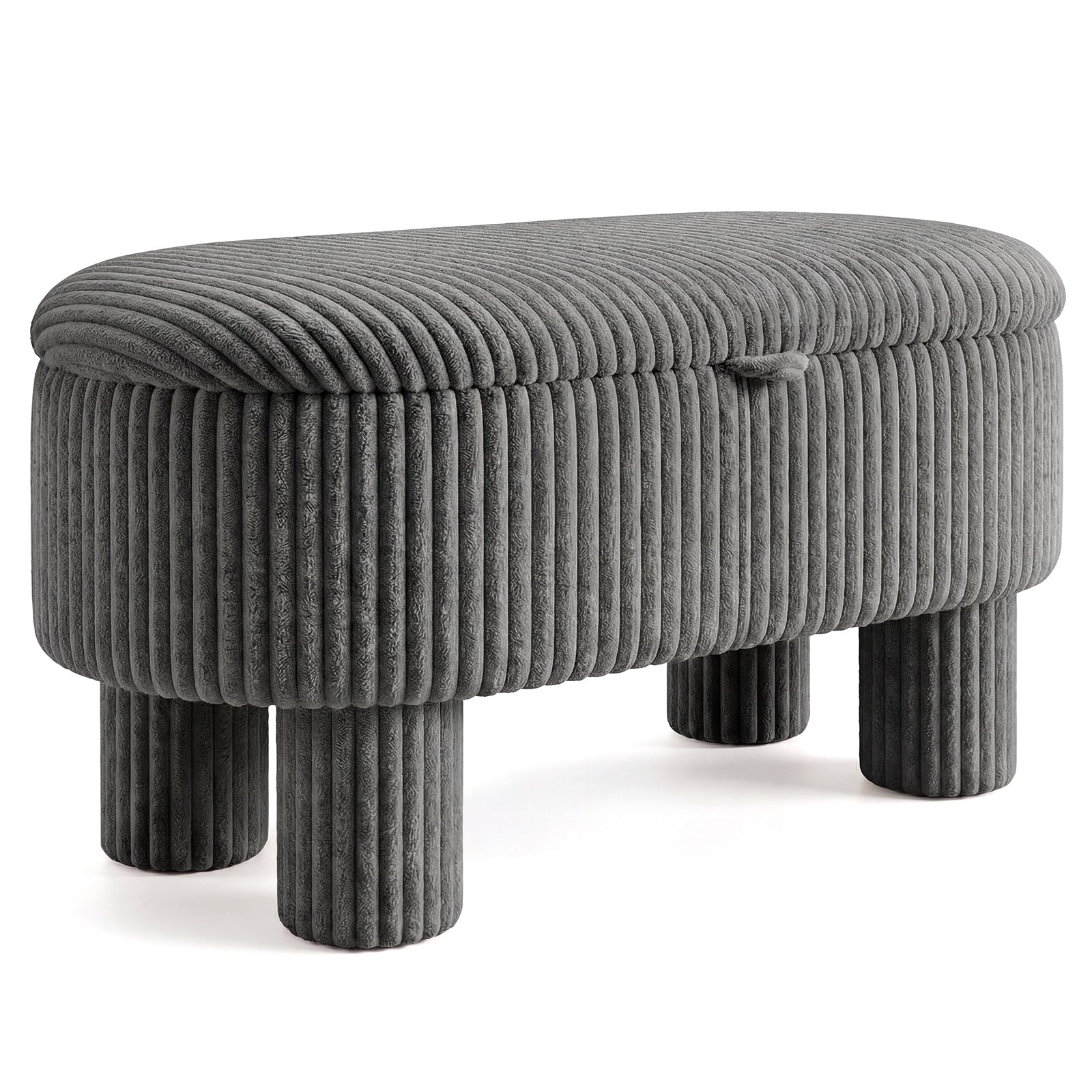 42 Inch Storage Ottoman Bench, Corduroy Fabric Footstool, Gray Ottomans Gray at Gallery Canada