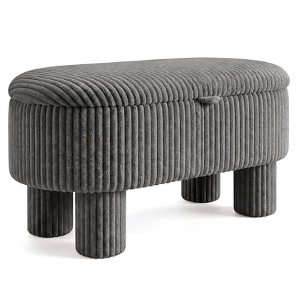 42 Inch Storage Ottoman Bench, Corduroy Fabric Footstool, Gray Ottomans Gray at Gallery Canada