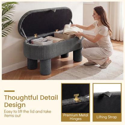 42 Inch Storage Ottoman Bench, Corduroy Fabric Footstool, Gray Ottomans at Gallery Canada