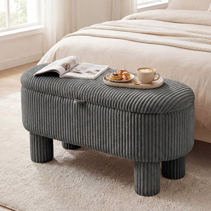 42 Inch Storage Ottoman Bench, Corduroy Fabric Footstool, Gray Ottomans at Gallery Canada