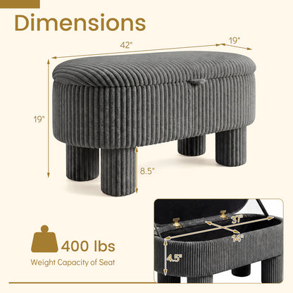 42 Inch Storage Ottoman Bench, Corduroy Fabric Footstool, Gray Ottomans at Gallery Canada