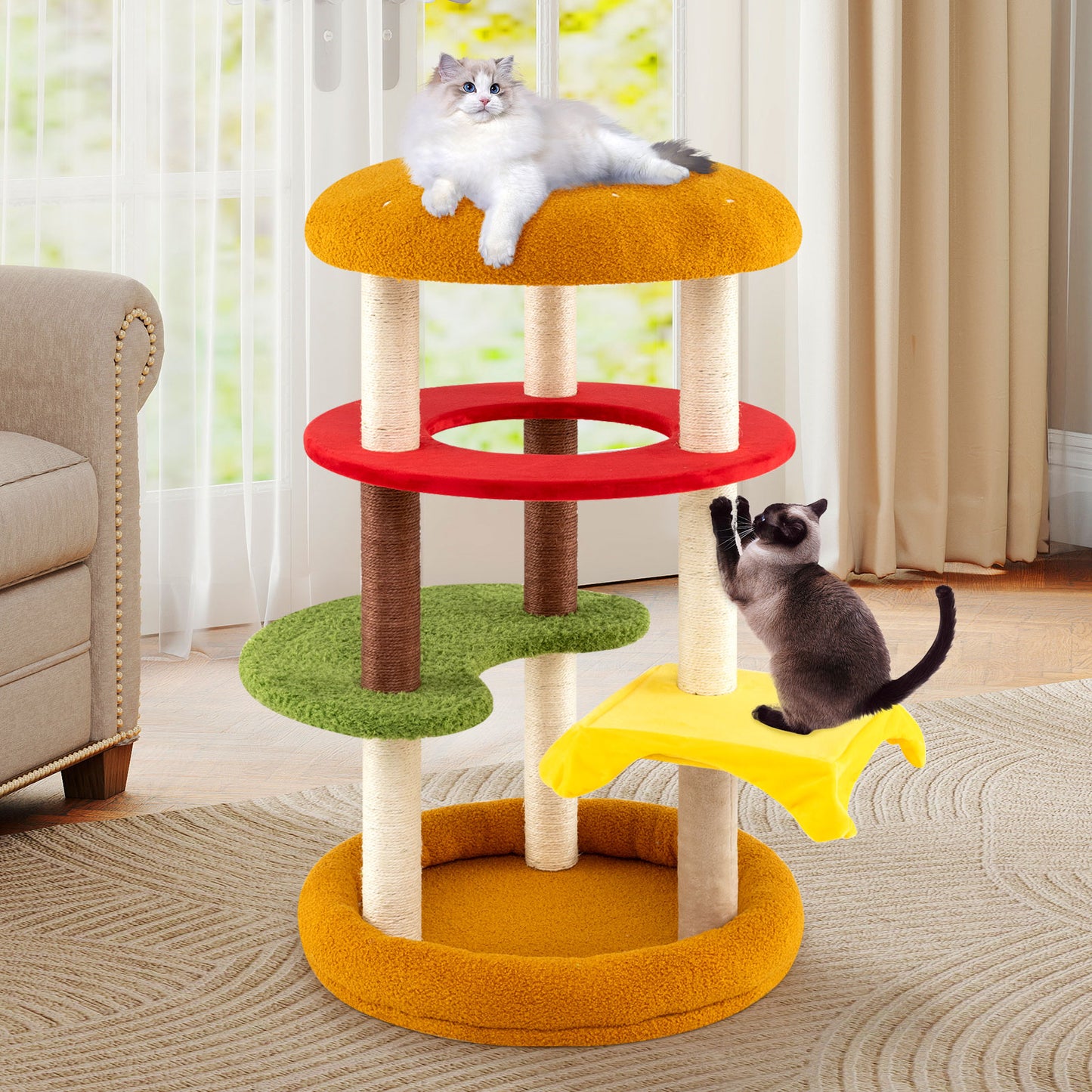 42 Inch Tall Cat Tree, Multi-Level, Padded Perch, Cat Bed, Yellow Cat Trees Condos & Scratchers at Gallery Canada