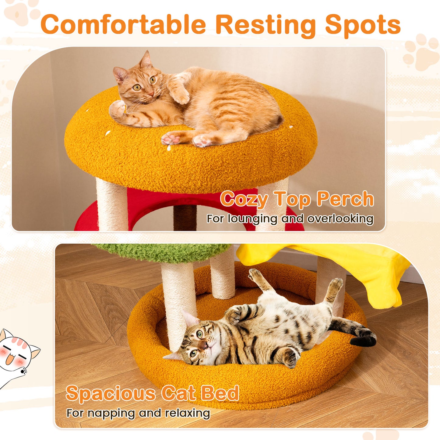 42 Inch Tall Cat Tree, Multi-Level, Padded Perch, Cat Bed, Yellow Cat Trees Condos & Scratchers at Gallery Canada