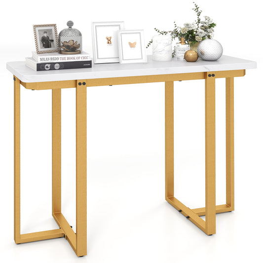 42 Inches Modern Faux Marble Entryway Table with Geometric Metal Frame, White Console Tables White at Gallery Canada