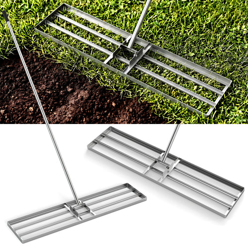 42 x 10 Inch Lawn Leveling Rake, Ergonomic Handle, Silver