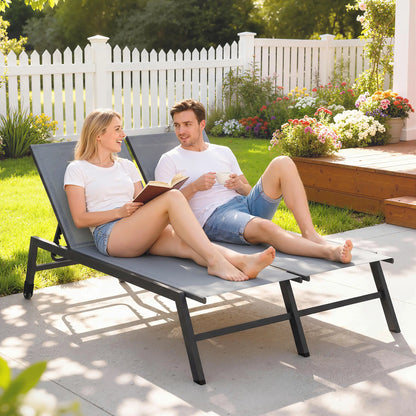 Chaise Lounge Chair For 2 Person, 5-Position Adjustable With Wheels