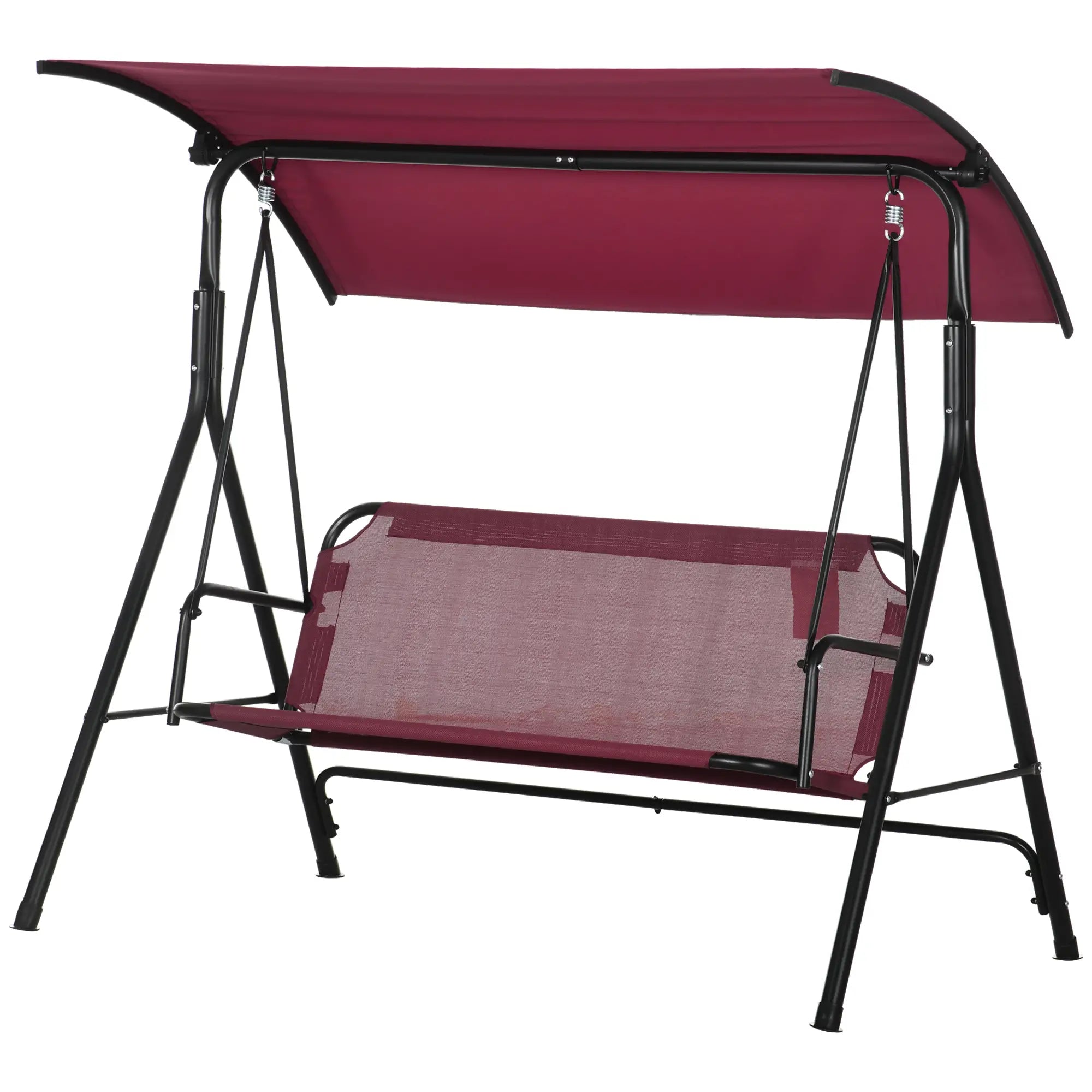 3-Seater Outdoor Swing with Adjustable Canopy, Wine Red Porch Swings with Canopy Wine Red at Gallery Canada