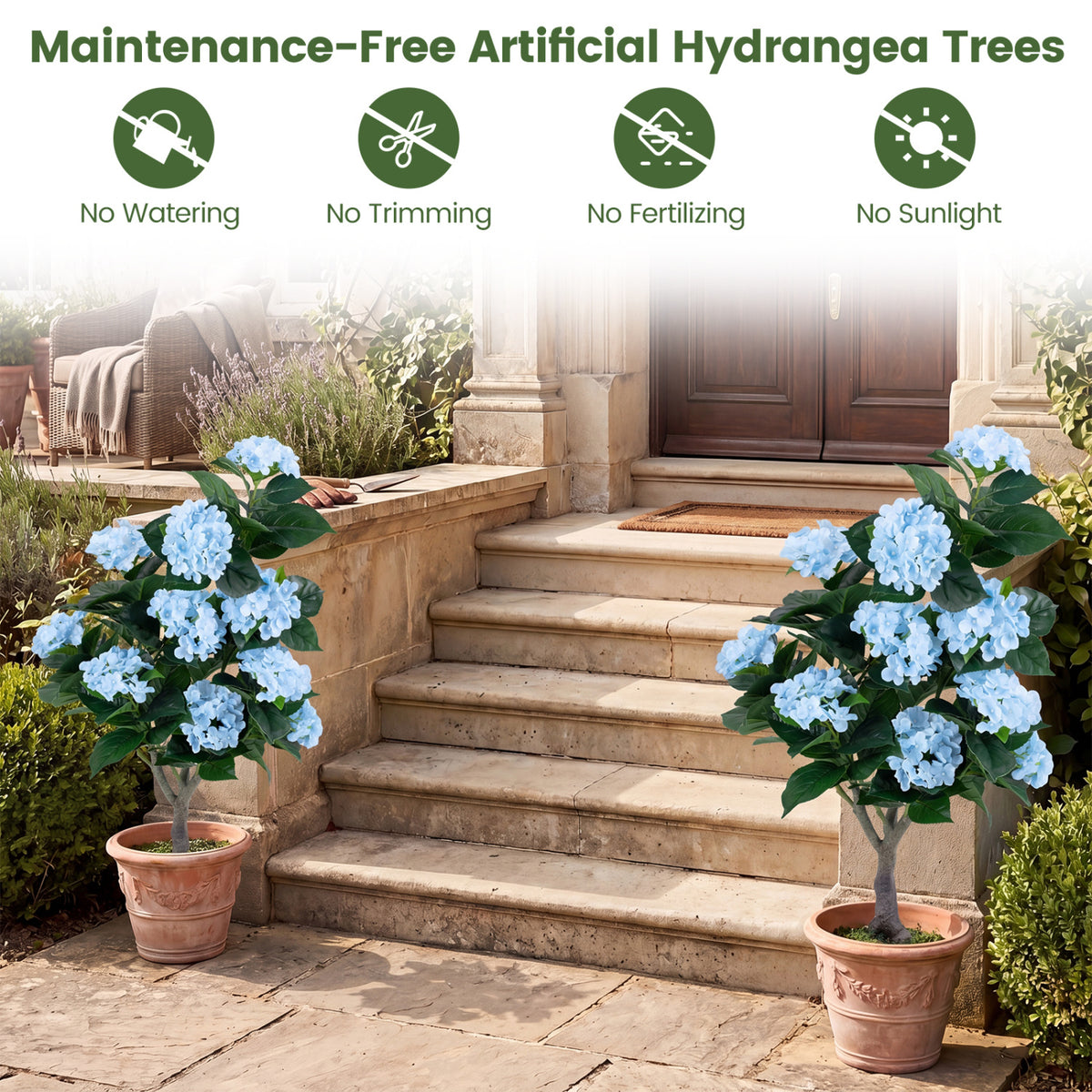 43.5" Artificial Hydrangea Tree, 2 Pack, Blue Faux Plants at Gallery Canada