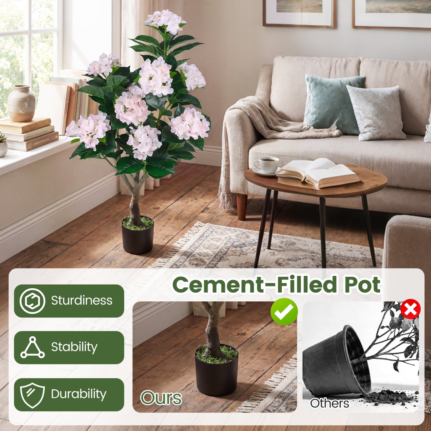 Artificial Hydrangea Tree 2 Pack, Pink, 43.5