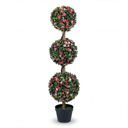 43.5" Artificial Triple Ball Rose Topiary Tree with Lifelike Blooms and Green Leaves Faux Plants at Gallery Canada