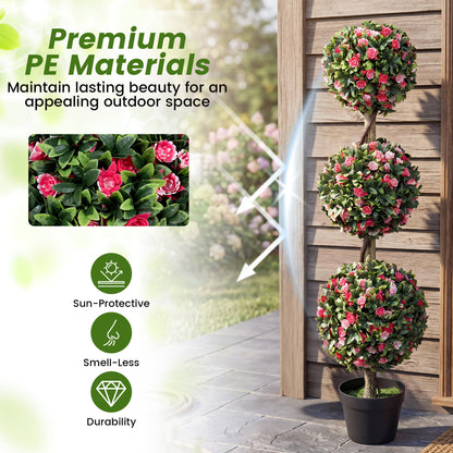 43.5" Artificial Triple Ball Rose Topiary Tree with Lifelike Blooms and Green Leaves Faux Plants at Gallery Canada