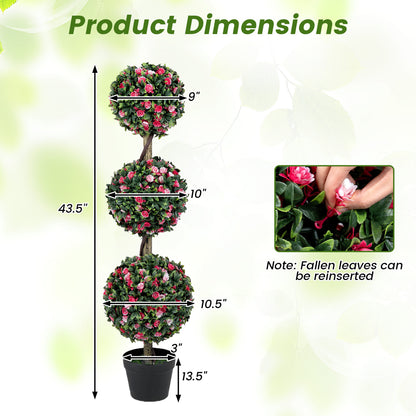 43.5" Artificial Triple Ball Rose Topiary Tree with Lifelike Blooms and Green Leaves Faux Plants at Gallery Canada