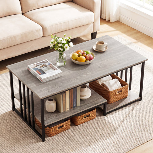 Coffee Table, 2-Tier With Open Storage Shelf, Oak