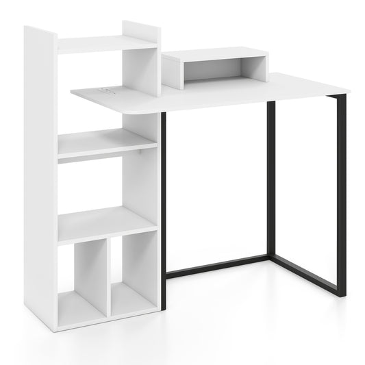 43.5" Computer Desk With Charging Station, Ergonomic Monitor Stand, White Computer Desks White at Gallery Canada