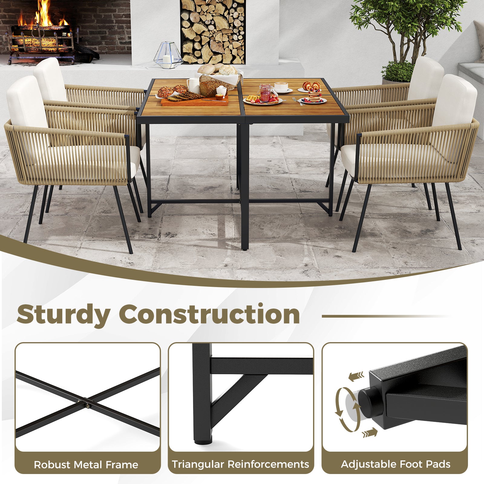 43.5 Inch 4-Person Square Patio Dining Table, Natural Patio Dining Tables at Gallery Canada