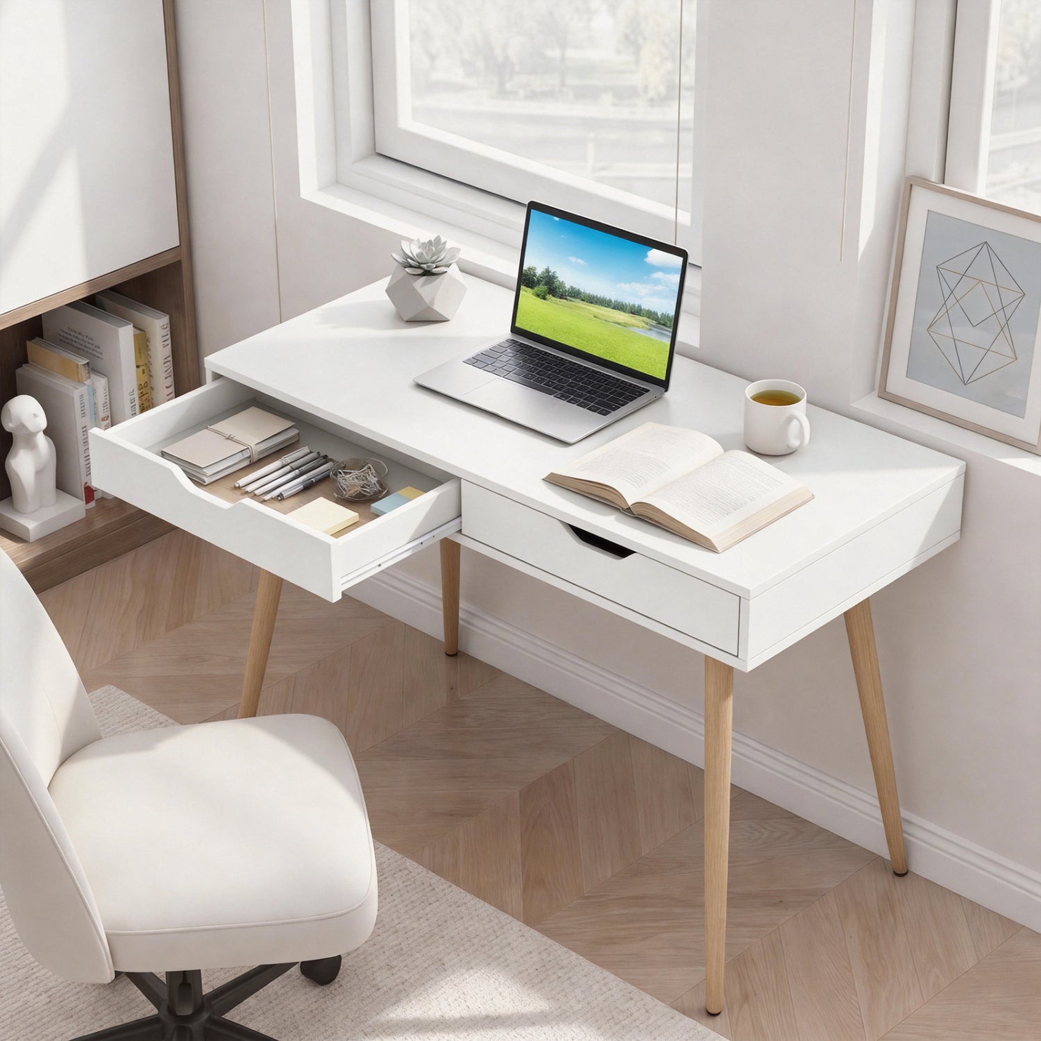 43.5 Inch Computer Desk With 2 Drawers, White Computer Desks at Gallery Canada