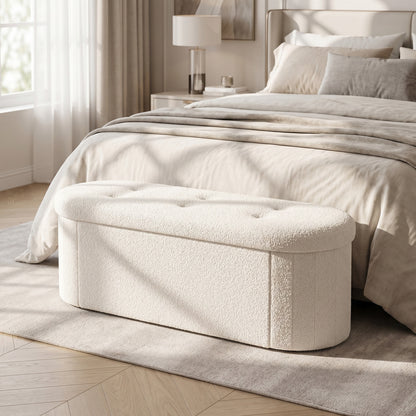Folding Teddy Storage Ottoman Bench, 43", Beige