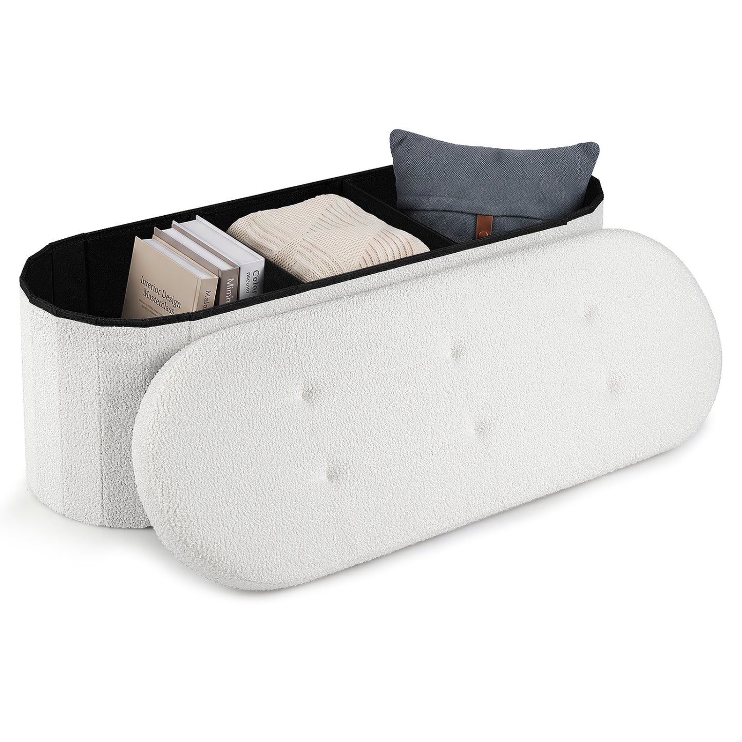 Folding Teddy Storage Ottoman Bench, 43", Beige