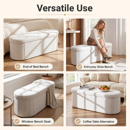 Folding Teddy Storage Ottoman Bench, 43", Beige