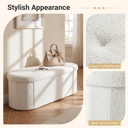 Folding Teddy Storage Ottoman Bench, 43", Beige