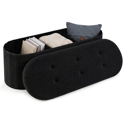Pouf coffre de rangement Teddy pliable avec séparateurs, 43", noir