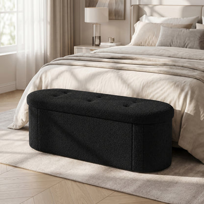 Pouf coffre de rangement Teddy pliable avec séparateurs, 43", noir