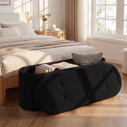 Pouf coffre de rangement Teddy pliable avec séparateurs, 43", noir