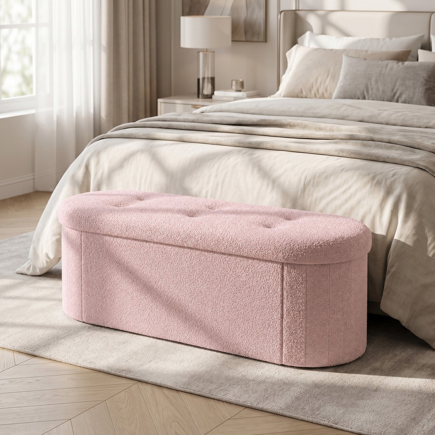 Folding Teddy Storage Bench with Dividers, 43", Pink