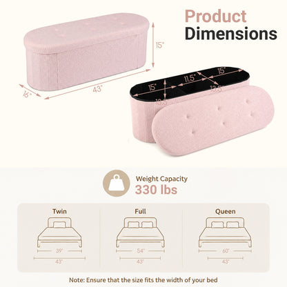 Folding Teddy Storage Bench with Dividers, 43", Pink