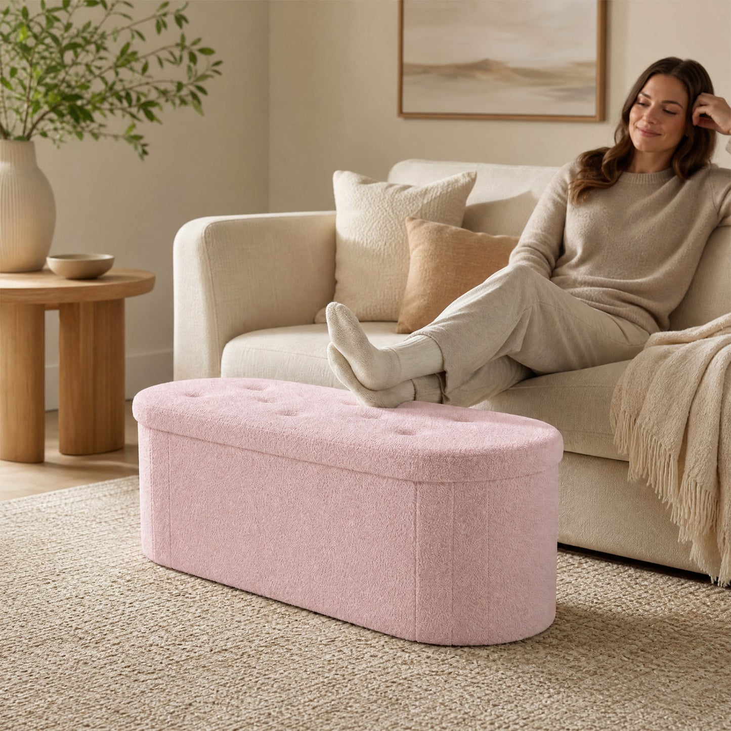 Folding Teddy Storage Bench with Dividers, 43", Pink