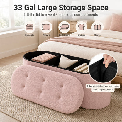 Folding Teddy Storage Bench with Dividers, 43", Pink