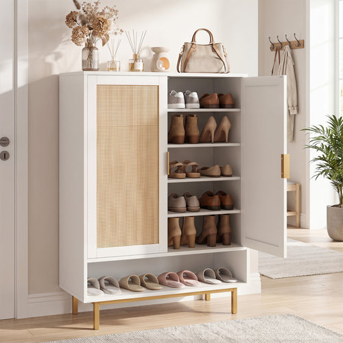 43 Inch 6-Tier Tall Shoe Cabinet with Double Doors, White