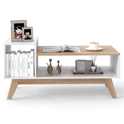43 Inch Coffee Table, Stepped Tabletop, Storage Compartments, White Coffee Tables at Gallery Canada