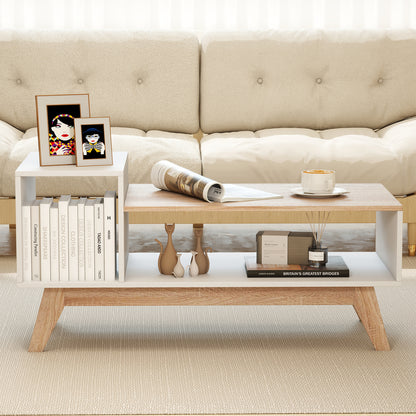 43 Inch Coffee Table, Stepped Tabletop, Storage Compartments, White Coffee Tables at Gallery Canada