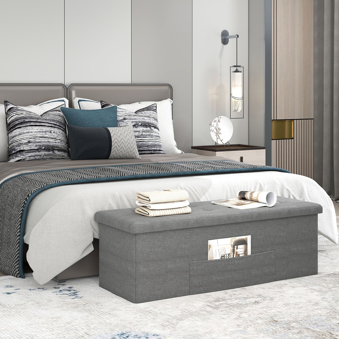 43 Inches Folding Ottoman Bench, Padded Seat Storage, Dark Gray Shoe Racks & Storage Benches at Gallery Canada