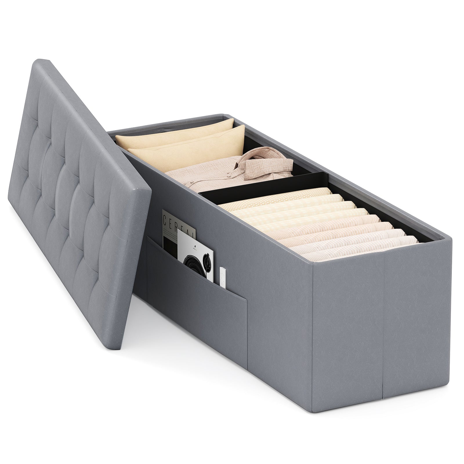 43 Inches Folding Storage Ottoman Bench, Gray Shoe Racks & Storage Benches at Gallery Canada
