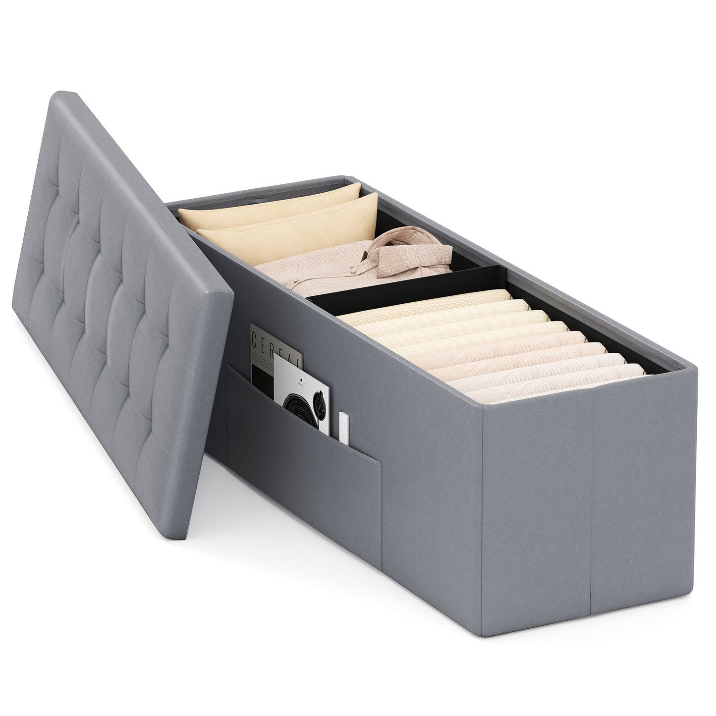 43 Inches Folding Storage Ottoman Bench, Gray Shoe Racks & Storage Benches at Gallery Canada