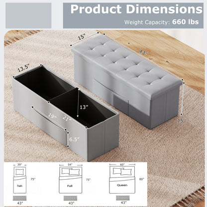 43 Inches Folding Storage Ottoman Bench, Gray Shoe Racks & Storage Benches at Gallery Canada